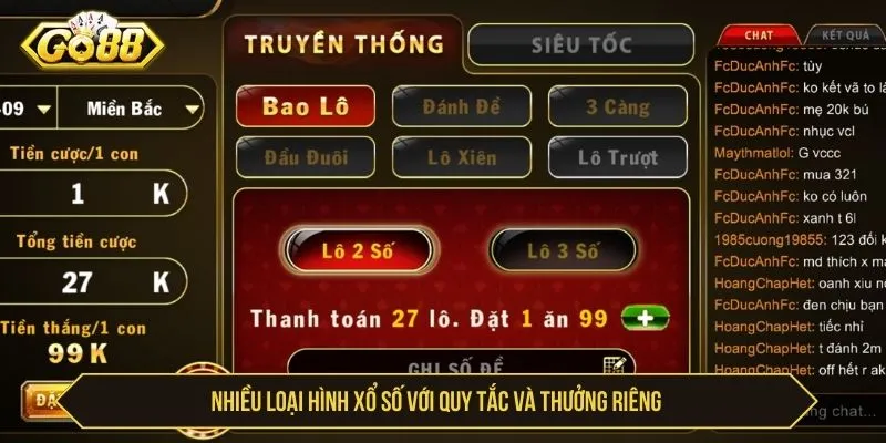 Nhiều loại hình xổ số với quy tắc và thưởng riêng