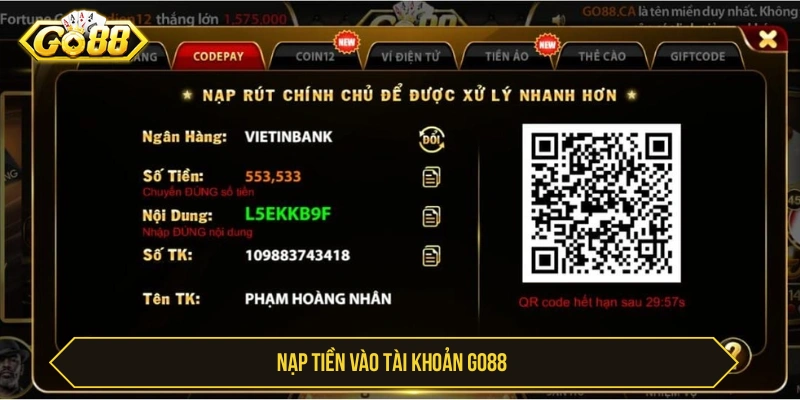 Chờ tiền vào tài khoản cược của GO88 