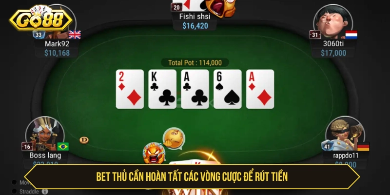 Người chơi cần hoàn tất các vòng cược để rút tiền về tài khoản 